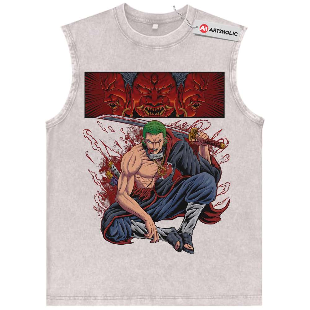 Alternative view of Roronoa Zoro x Akatsuki Tank Top, One Piece Tank Top, Anime Tank Top, Vintage Tank Top