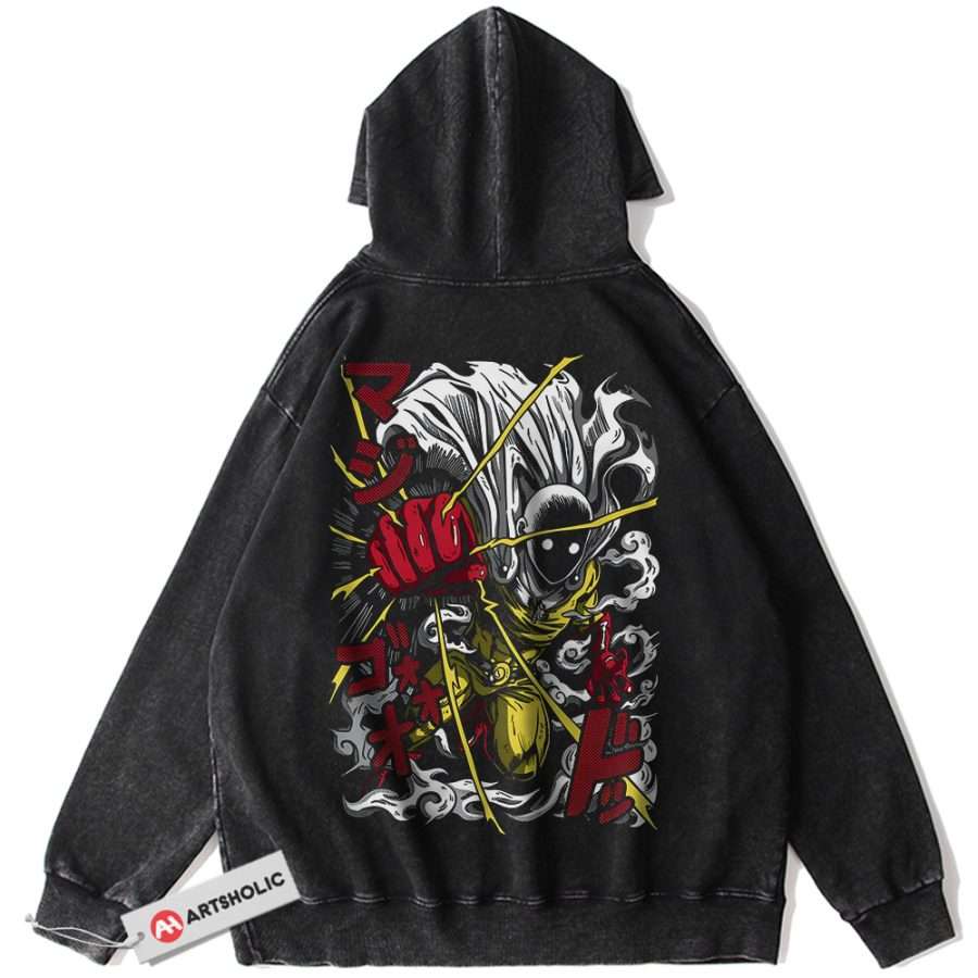 Alternative view of Saitama Hoodie, One Punch Man Hoodie, Anime Hoodie, Vintage Hoodie