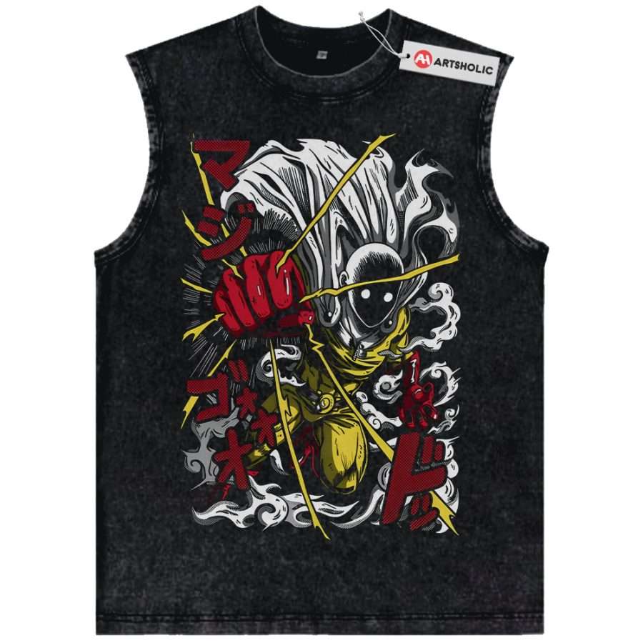 Alternative view of Saitama Tank Top, One Punch Man Tank Top, Anime Tank Top, Vintage Tank Top