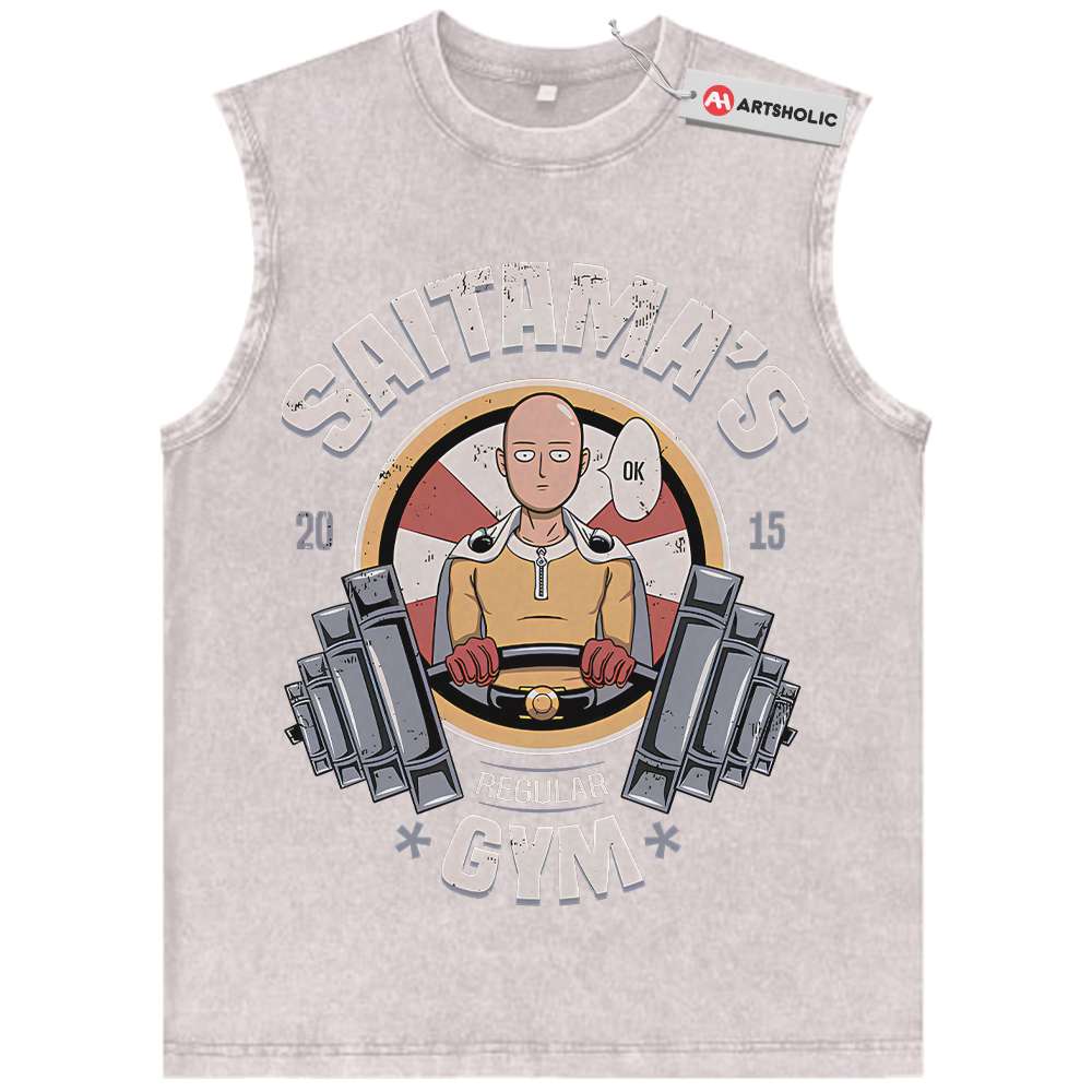 Alternative view of Saitama Tank Top, One Punch Man Tank Top, Anime Tank Top, Vintage Tank Top