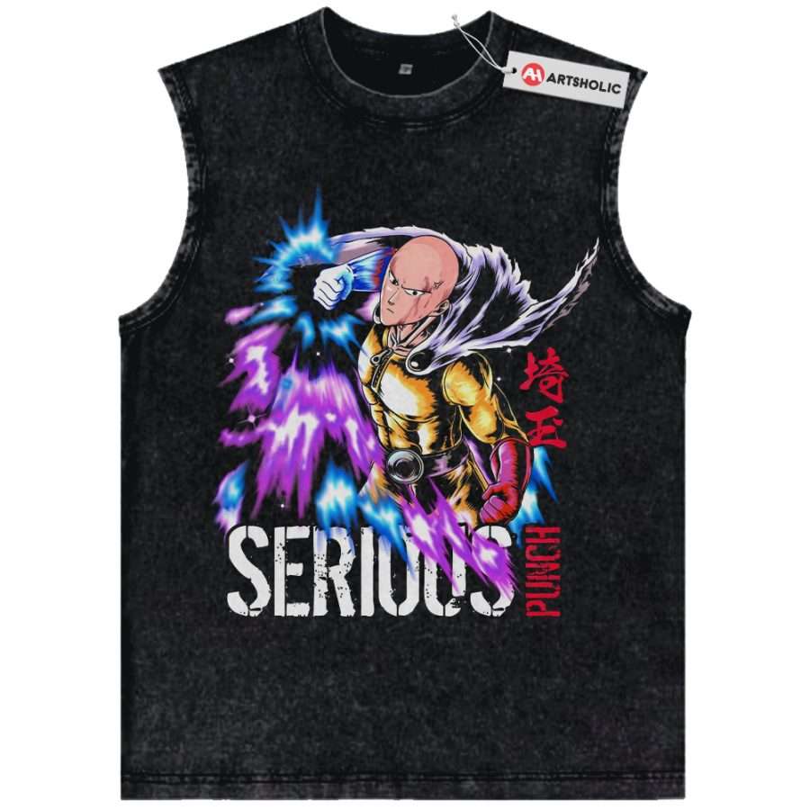 Alternative view of Saitama Tank Top, One Punch Man Tank Top, Anime Tank Top, Vintage Tank Top