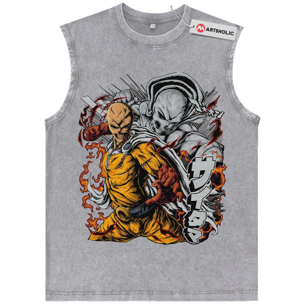 Alternative view of Saitama Tank Top, One Punch Man Tank Top, Anime Tank Top, Vintage Tank Top