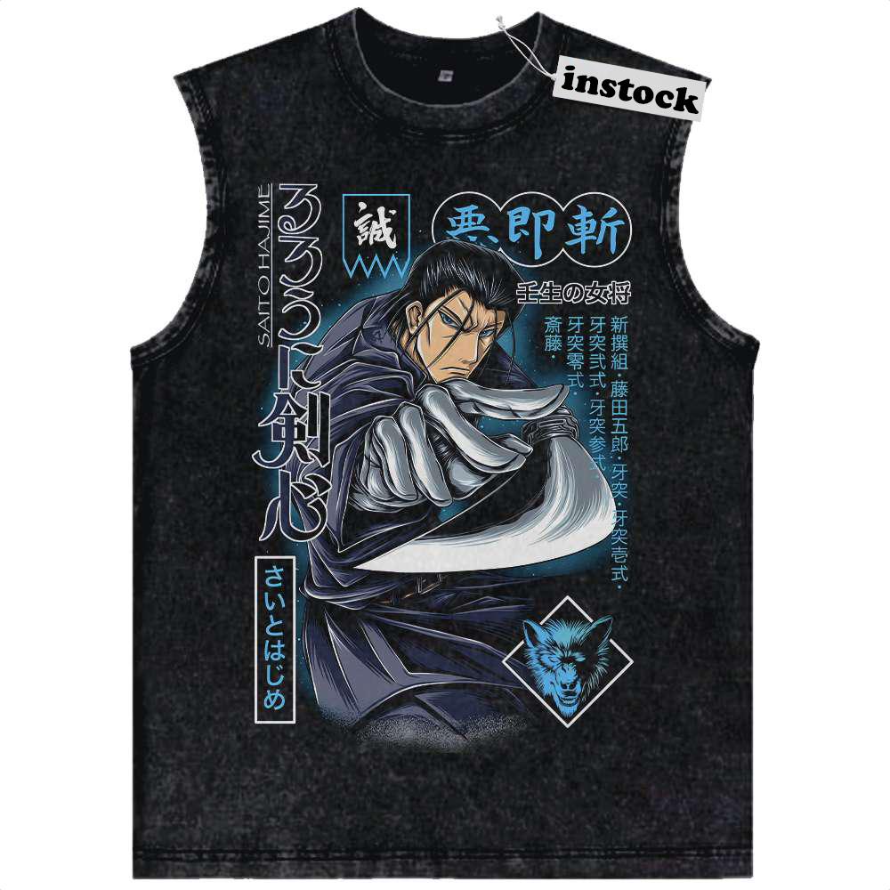 Saito Hajime Tank Top, Rurouni Kenshin Tank Top, Anime Tank Top, Vintage Tank Top