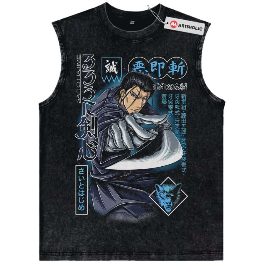 Alternative view of Saito Hajime Tank Top, Rurouni Kenshin Tank Top, Anime Tank Top, Vintage Tank Top