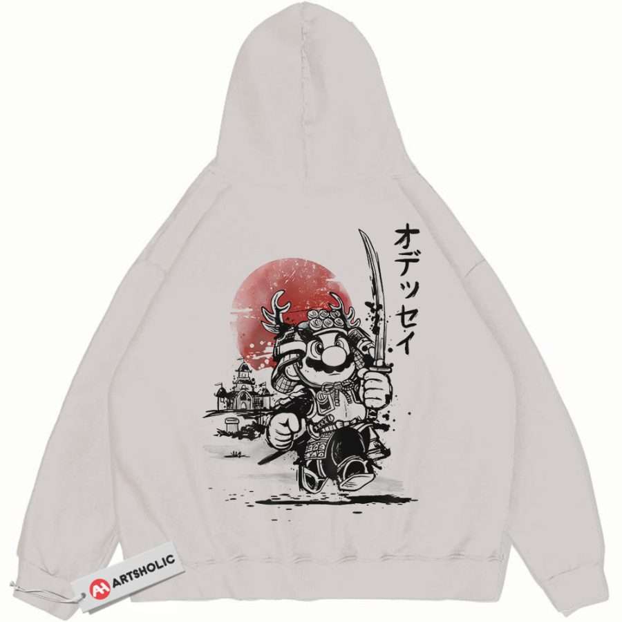 Alternative view of Samurai Super Mario Hoodie, Game Hoodie, Vintage Hoodie
