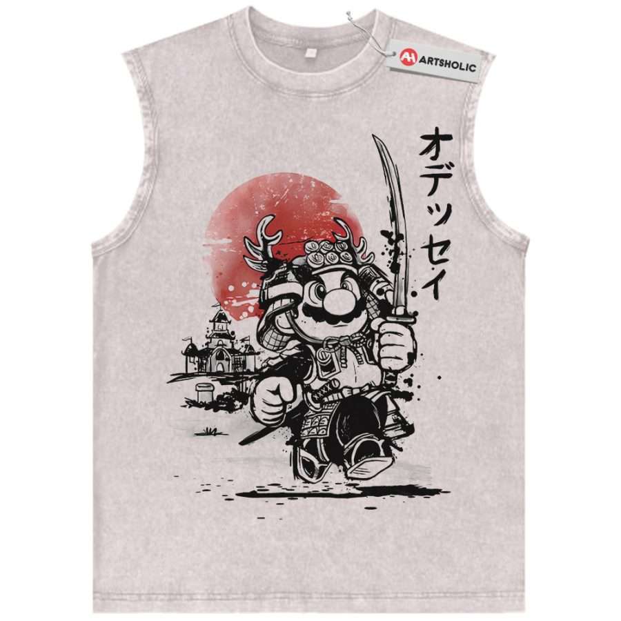 Alternative view of Samurai Super Mario Tank Top, Game Tank Top, Vintage Tank Top