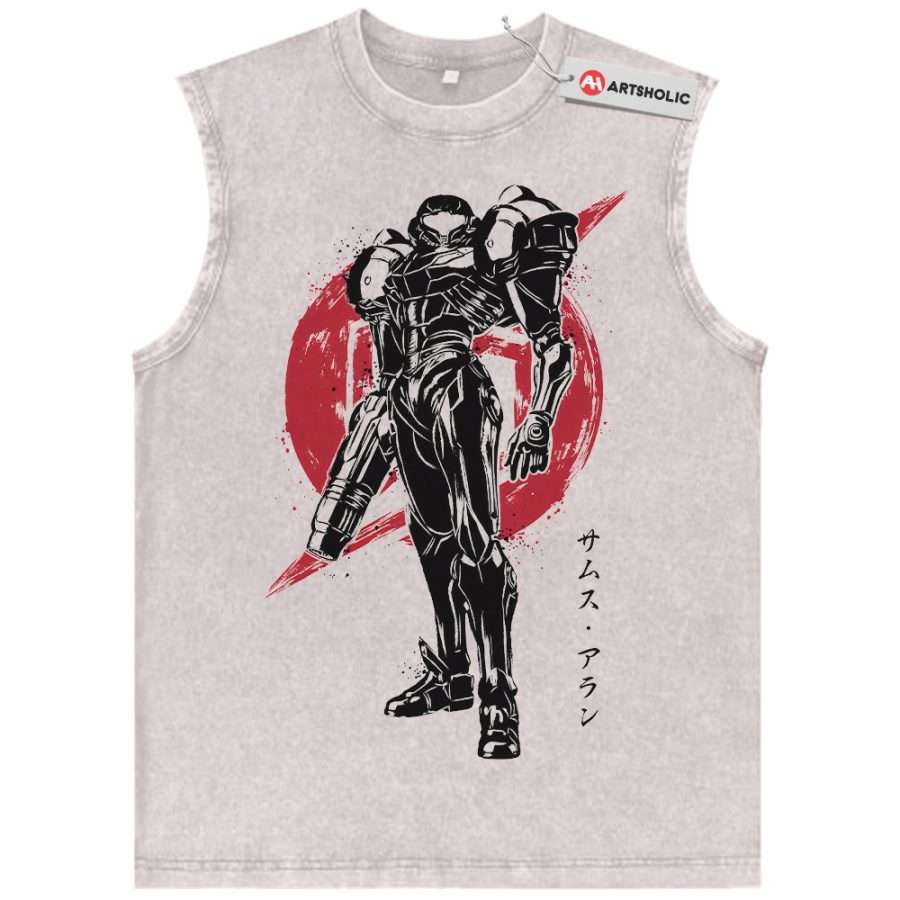 Alternative view of Samus Aran Tank Top, Metroid Tank Top, Game Tank Top, Vintage Tank Top