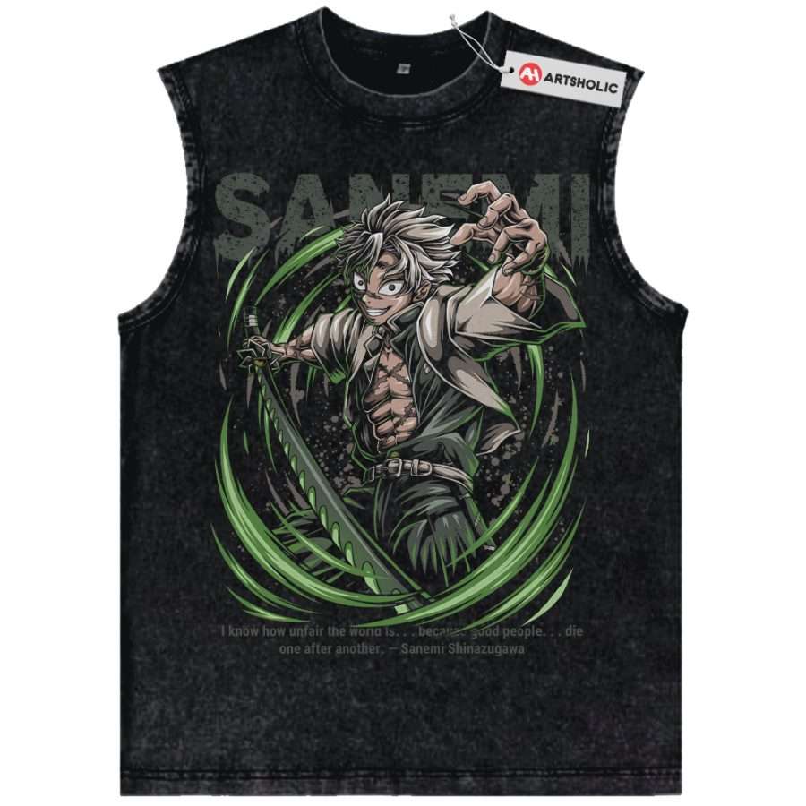Alternative view of Sanemi Shinazugawa Tank Top, Demon Slayer Tank Top, Anime Tank Top, Vintage Tank Top