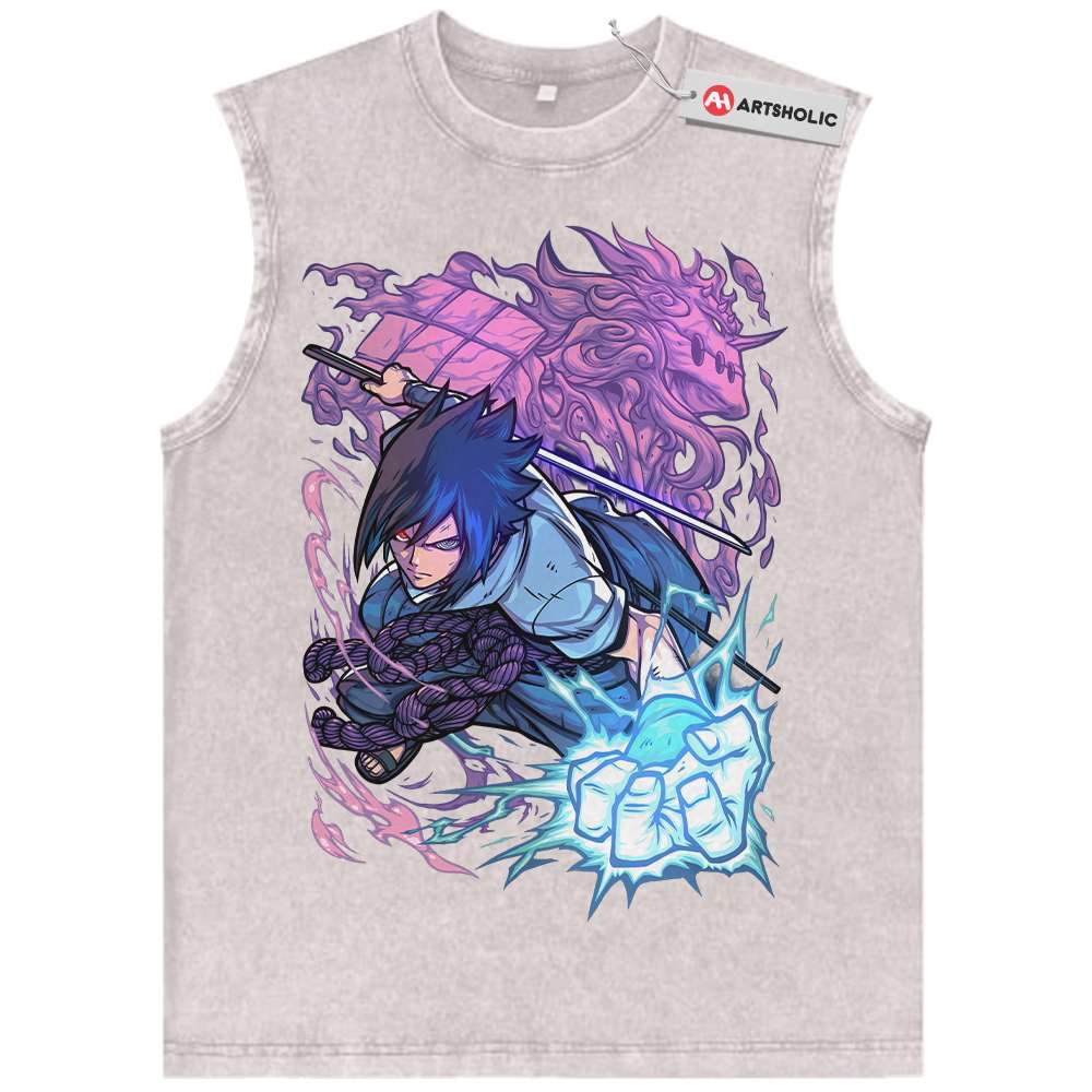 Alternative view of Sasuke Uchiha Tank Top, Naruto Tank Top, Anime Tank Top, Vintage Tank Top