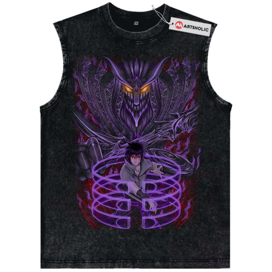 Alternative view of Sasuke Uchiha Tank Top, Naruto Tank Top, Anime Tank Top, Vintage Tank Top