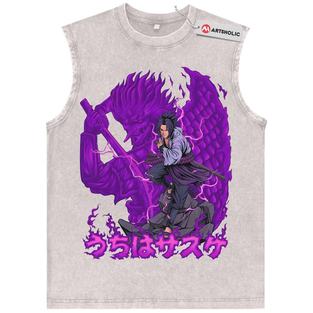 Alternative view of Sasuke Uchiha Tank Top, Naruto Tank Top, Anime Tank Top, Vintage Tank Top