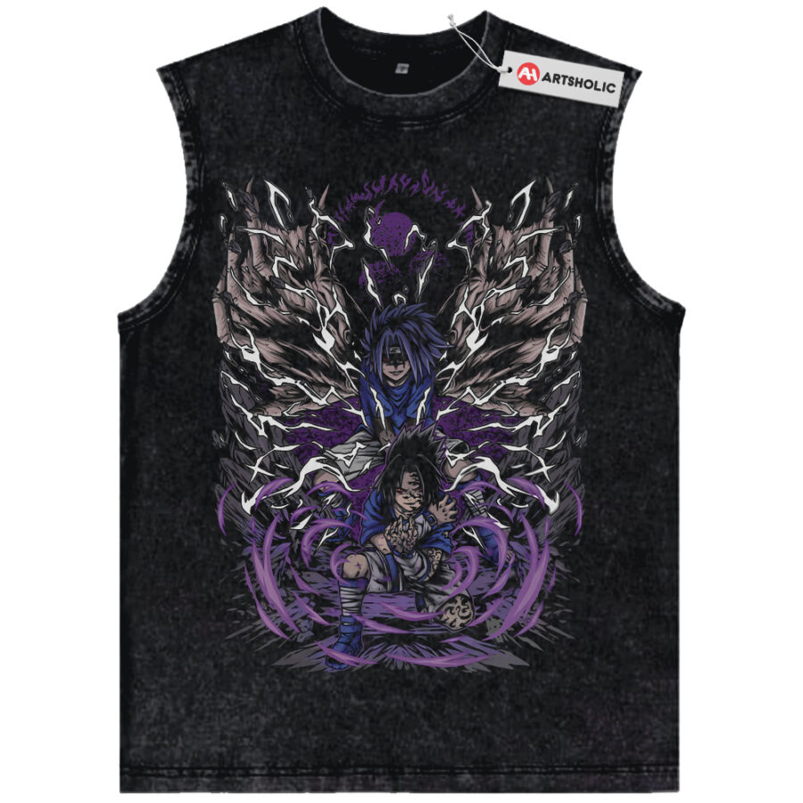 Alternative view of Sasuke Uchiha Tank Top, Naruto Tank Top, Anime Tank Top, Vintage Tank Top