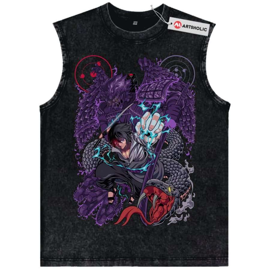 Alternative view of Sasuke Uchiha Tank Top, Naruto Tank Top, Anime Tank Top, Vintage Tank Top