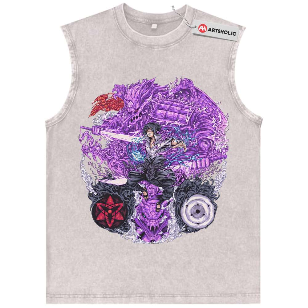 Alternative view of Sasuke Uchiha Tank Top, Naruto Tank Top, Anime Tank Top, Vintage Tank Top