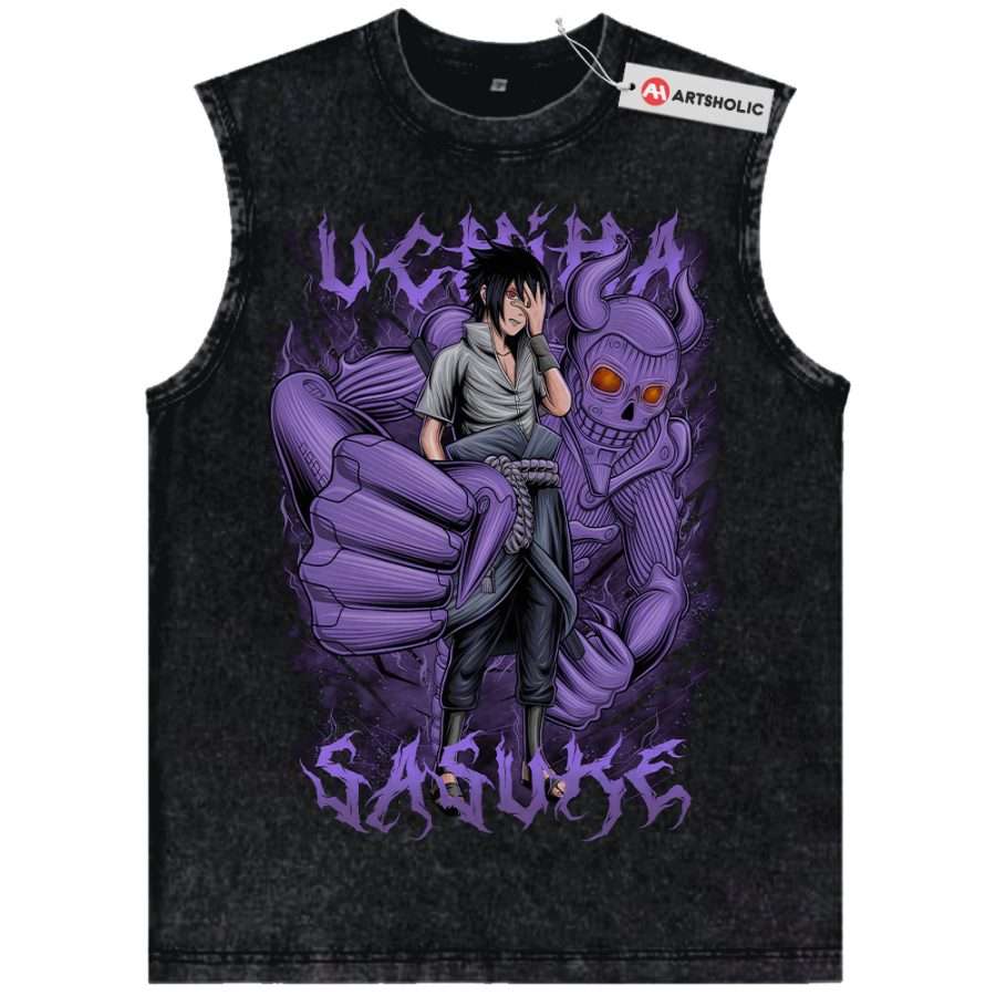 Alternative view of Sasuke Uchiha Tank Top, Naruto Tank Top, Anime Tank Top, Vintage Tank Top