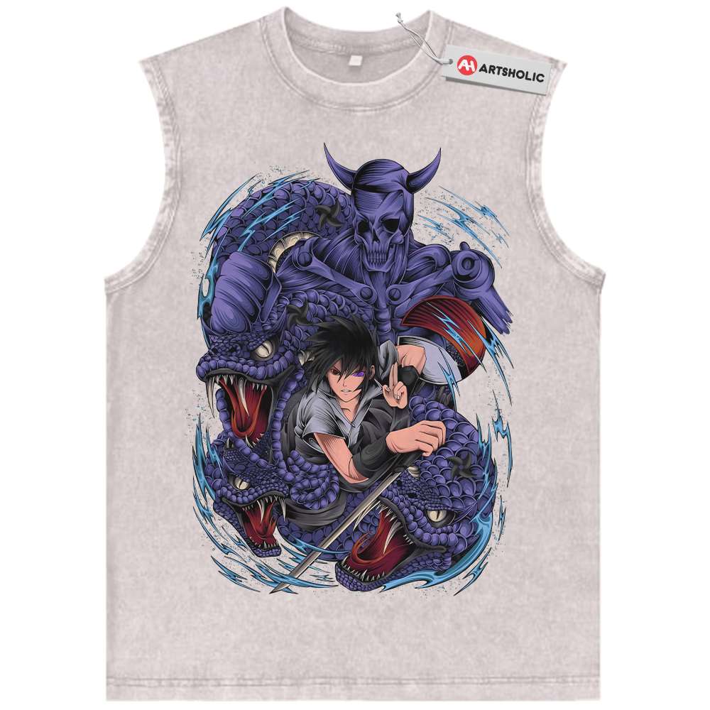 Alternative view of Sasuke Uchiha Tank Top, Naruto Tank Top, Anime Tank Top, Vintage Tank Top