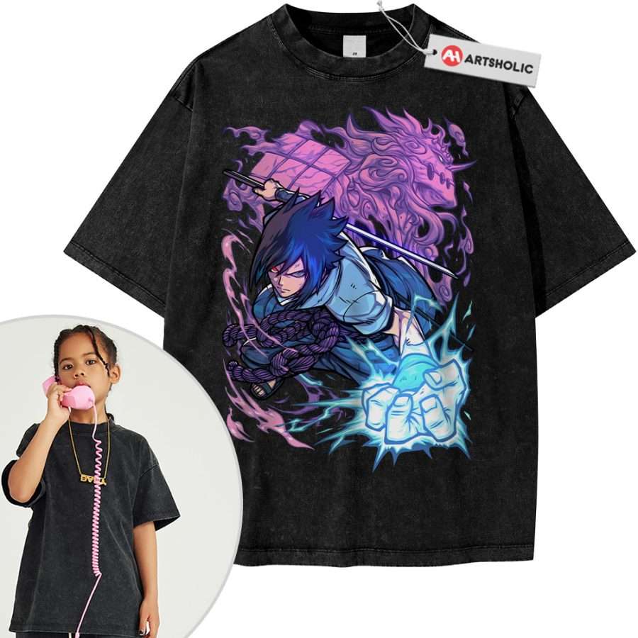 Alternative view of Sasuke Uchiha Tee For Kids, Naruto Tee For Kids, Anime Tee For Kids, Vintage Tee For Kids