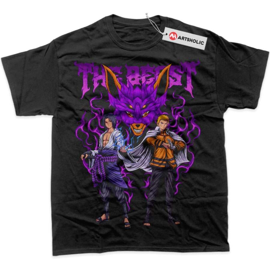 Alternative view of Sasuke Uchiha vs Naruto Uzumaki Shirt, Anime Shirt, Graphic T-Shirt