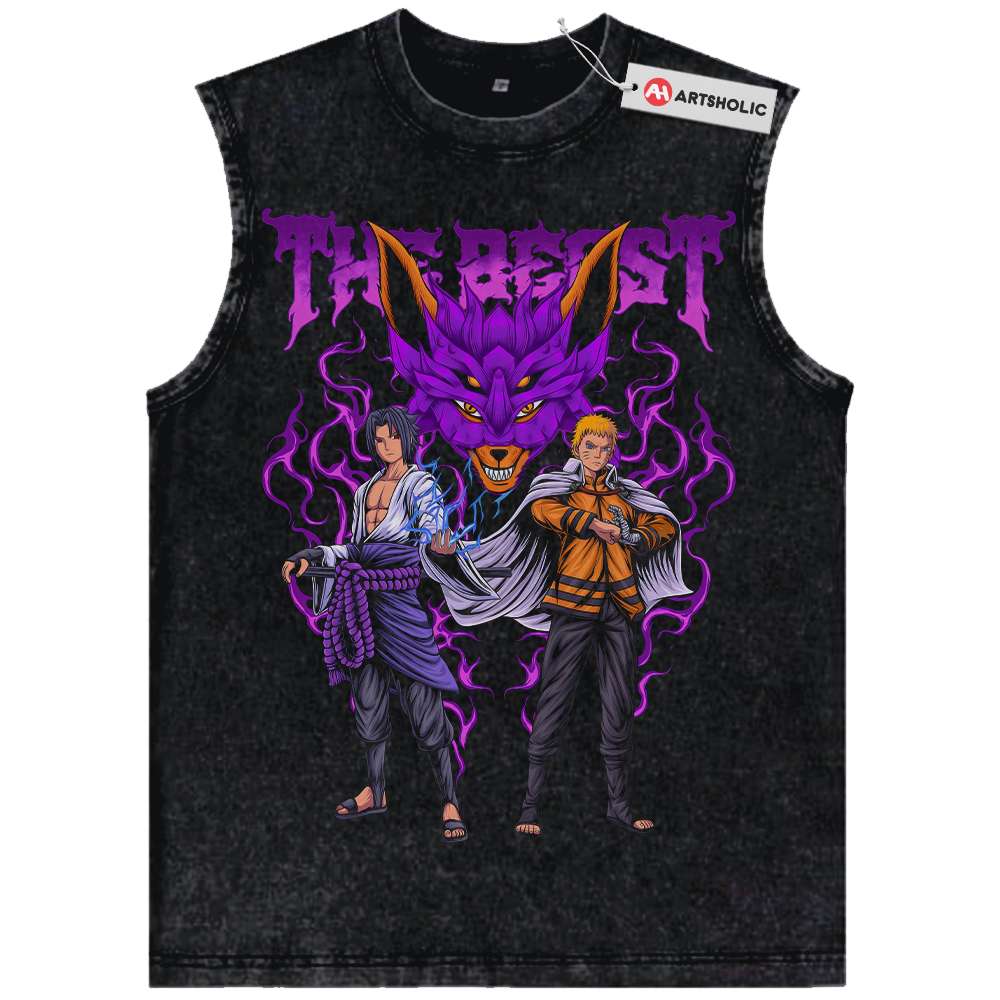 Sasuke Uchiha vs Naruto Uzumaki Tank Top, Anime Tank Top, Vintage Tank Top