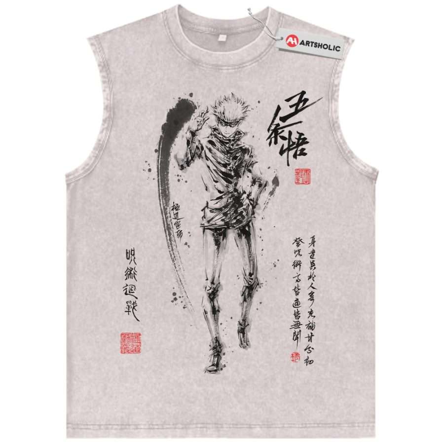 Alternative view of Satoru Gojo Tank Top, Jujutsu Kaisen Tank Top, Anime Tank Top, Vintage Tank Top