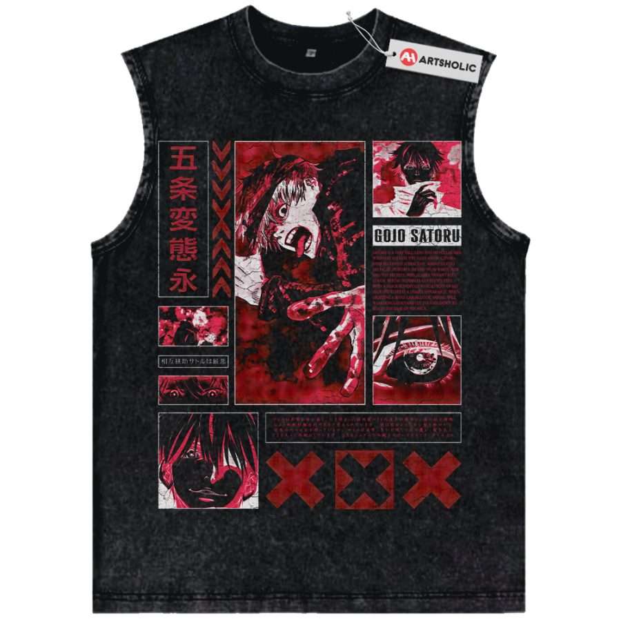 Alternative view of Satoru Gojo Tank Top, Jujutsu Kaisen Tank Top, Anime Tank Top, Vintage Tank Top
