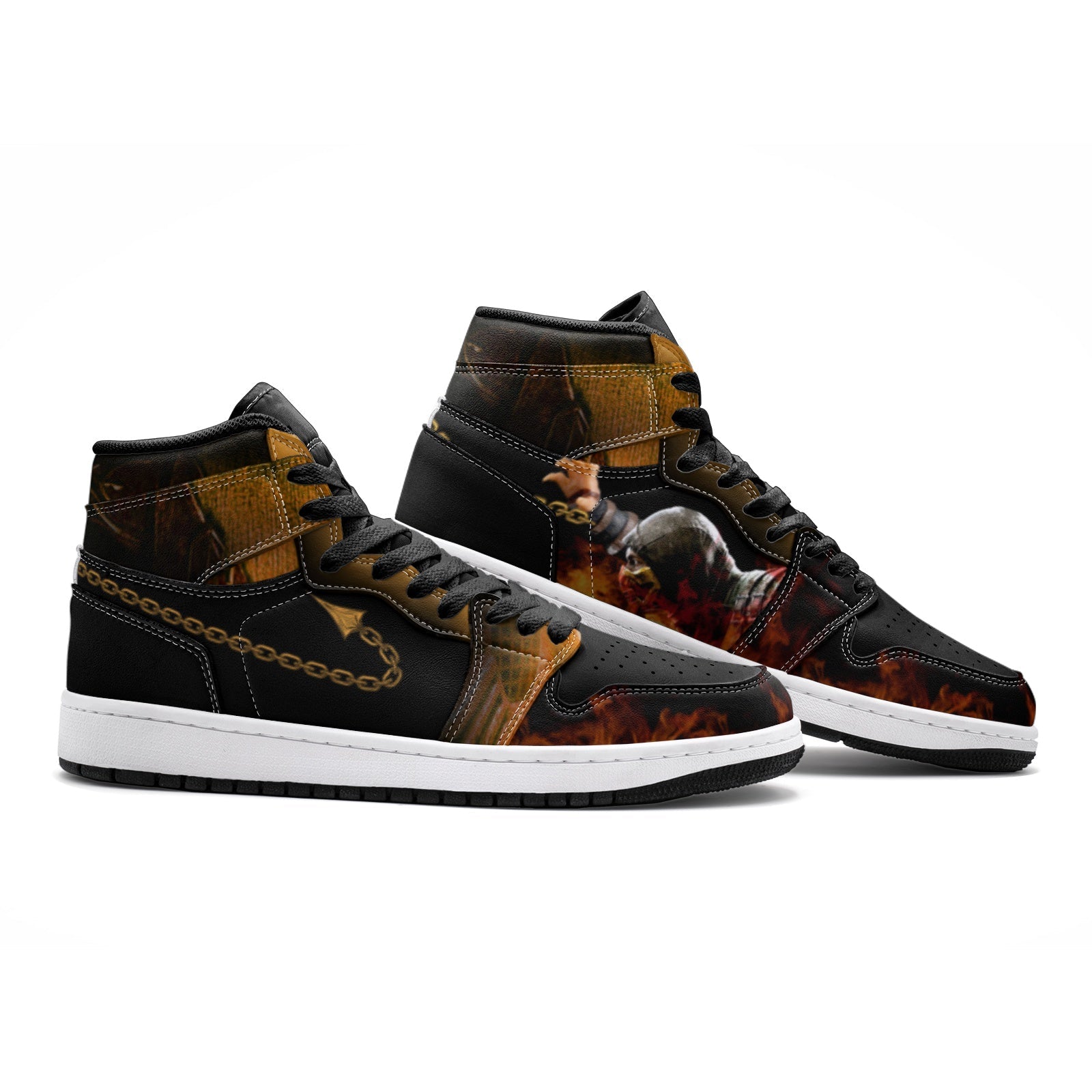 Alternative view of Scorpion Mortal Kombat Custom Sneaker Mid 1 Basketball Shoes - Otaku Hall