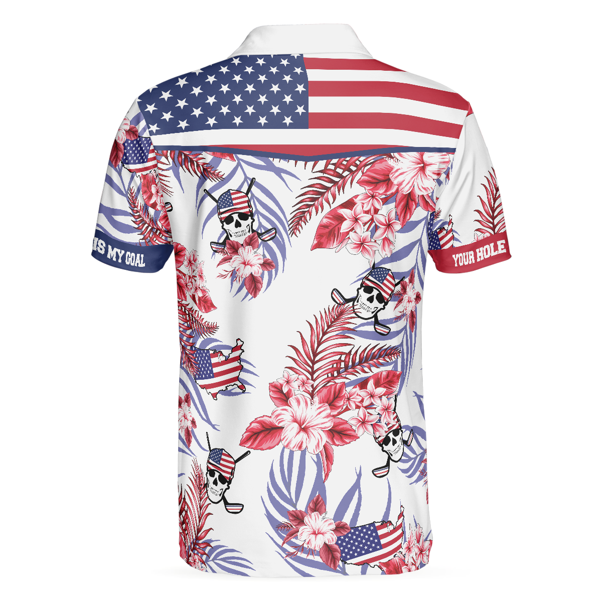 Alternative view of Seamless Tropical Pattern Golf Skull America V2 Polo Shirt, Texas Bluebonnet Golf Shirt For Men
