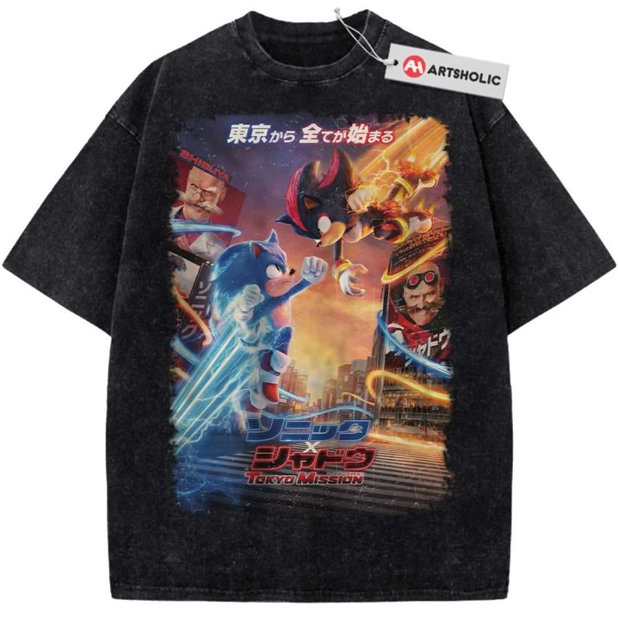 Alternative view of Shadow vs Sonic the Hedgehog Shirt, Animated Shirt, Vintage T-Shirt