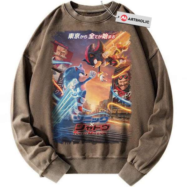 Alternative view of Shadow vs Sonic the Hedgehog Sweatshirt, Animated Sweatshirt, Vintage Sweatshirt