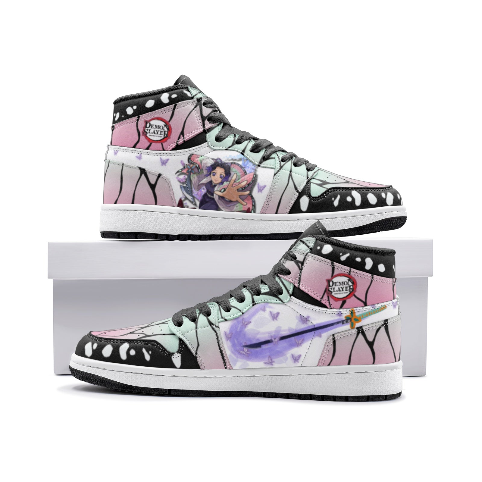 Shinobu Kocho Demon Slayer V2 Custom Sneaker Mid 1 Basketball Shoes - Otaku Hall