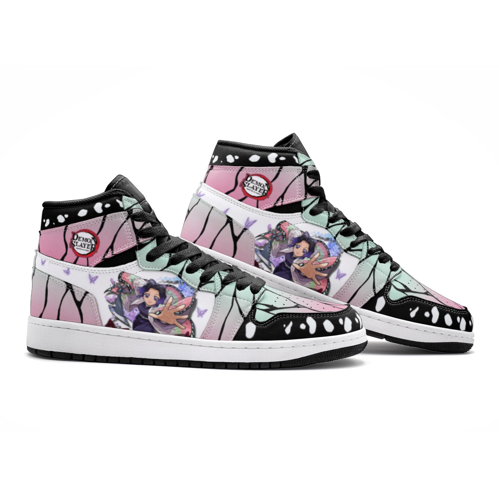 Alternative view of Shinobu Kocho Demon Slayer V2 Custom Sneaker Mid 1 Basketball Shoes - Otaku Hall