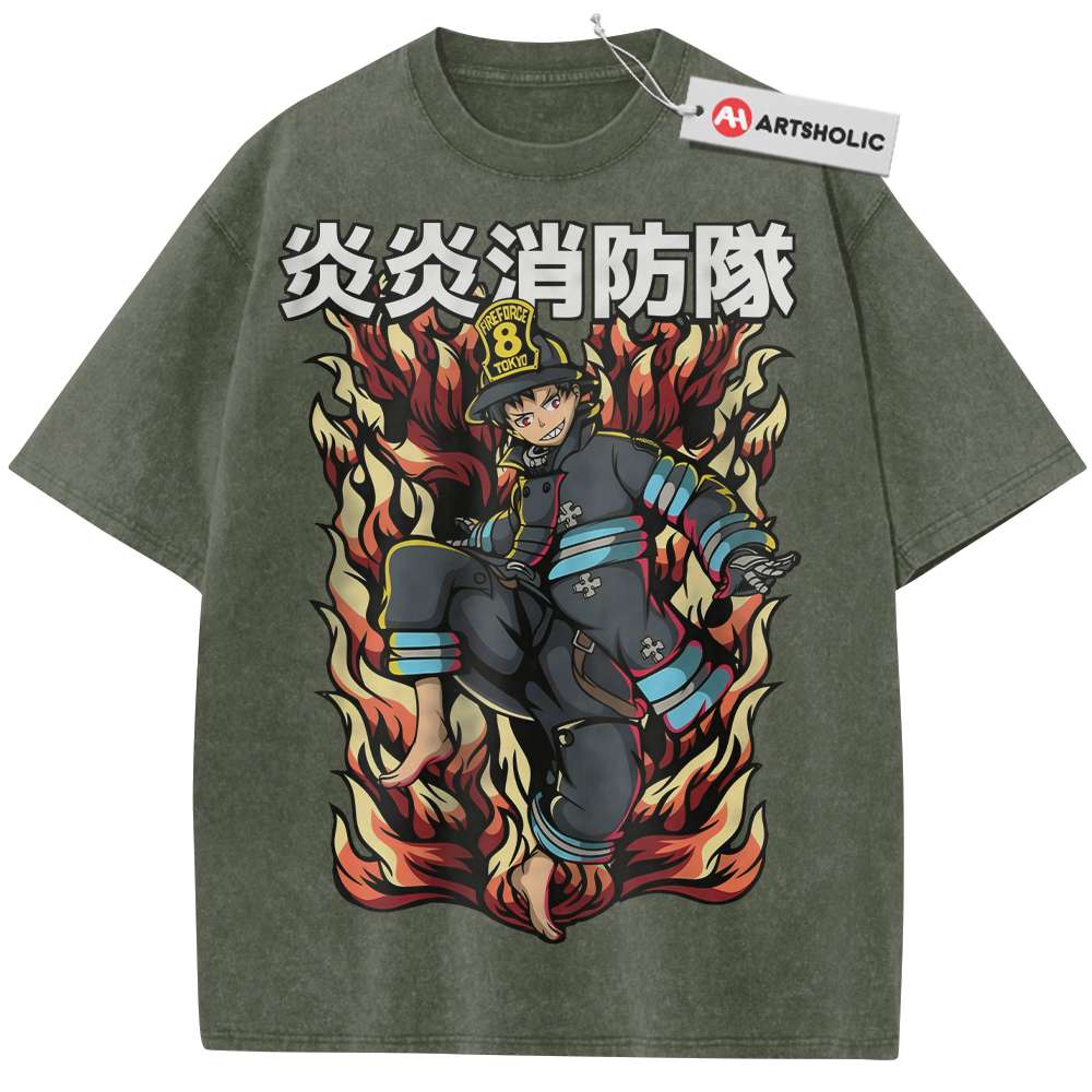 Alternative view of Shinra Kusakabe Shirt, Fire Force Shirt, Anime Shirt, Vintage T-Shirt