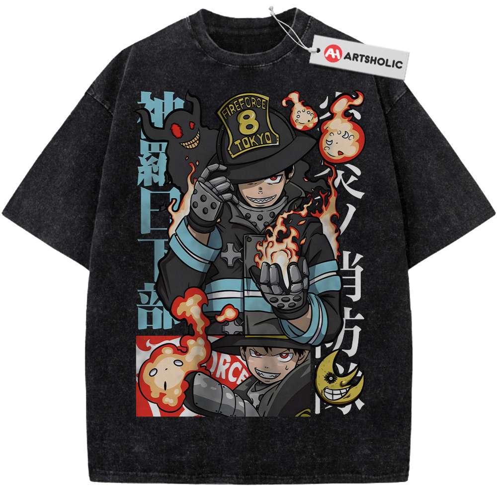 Alternative view of Shinra Kusakabe Shirt, Fire Force Shirt, Anime Shirt, Vintage T-Shirt