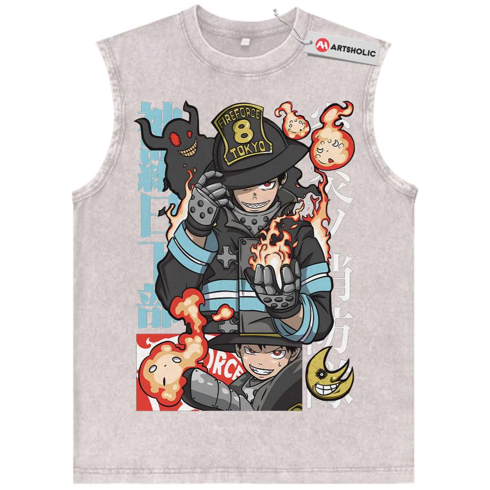 Alternative view of Shinra Kusakabe Tank Top, Fire Force Tank Top, Anime Tank Top, Vintage Tank Top