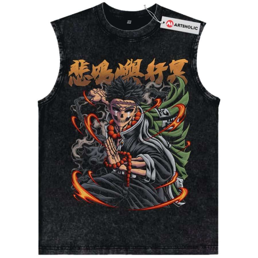 Alternative view of Skeleton Gyomei Himejima Tank Top, Demon Slayer Tank Top, Anime Tank Top, Vintage Tank Top