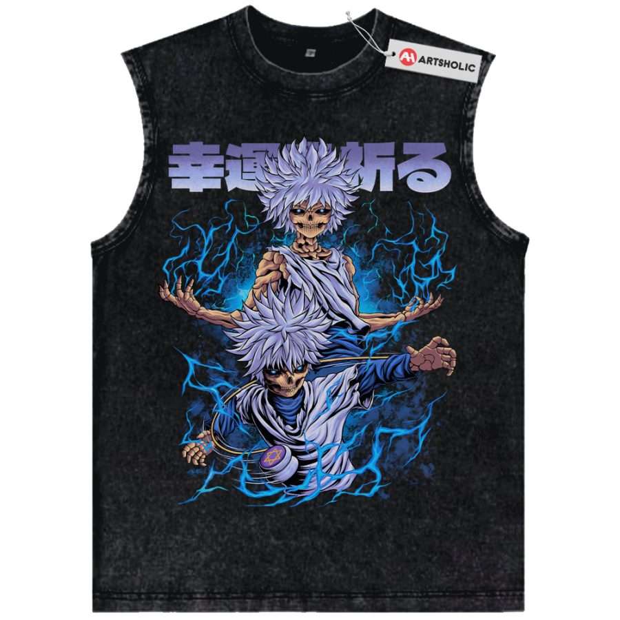 Alternative view of Skeleton Killua Zoldyck Tank Top, Hunter x Hunter Tank Top, HxH Tank Top, Anime Tank Top, Vintage Tank Top
