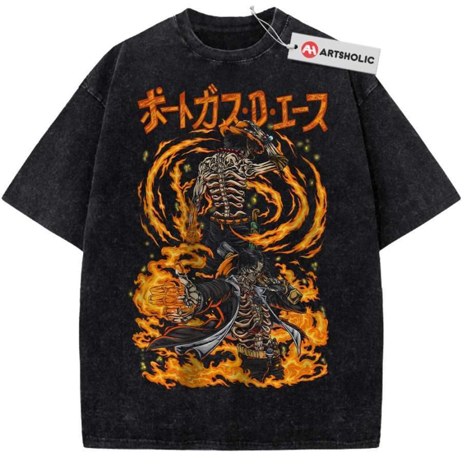 Alternative view of Skeleton Portgas D Ace Shirt, One Piece Shirt, Anime Shirt, Vintage Tee