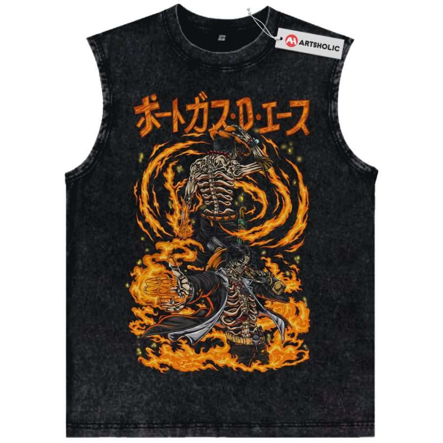 Alternative view of Skeleton Portgas D Ace Tank Top, One Piece Tank Top, Anime Tank Top, Vintage Tank Top