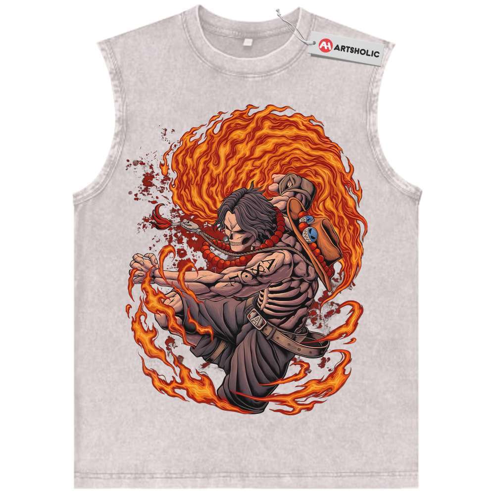 Alternative view of Skeleton Portgas D Ace Tank Top, One Piece Tank Top, Anime Tank Top, Vintage Tank Top