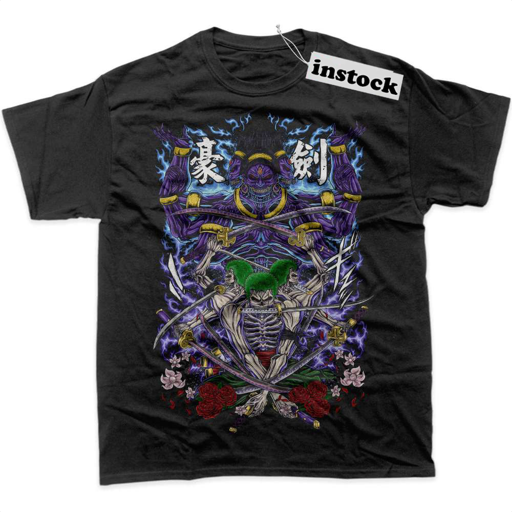Skeleton Roronoa Zoro Shirt, One Piece Shirt, Anime Shirt, Graphic T-Shirt