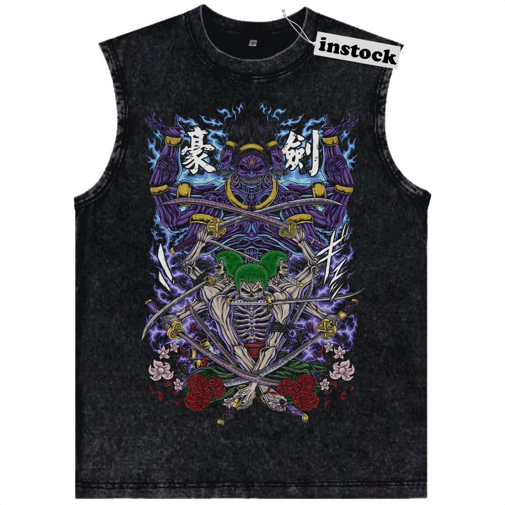 Skeleton Roronoa Zoro Tank Top, One Piece Tank Top, Anime Tank Top, Vintage Tank Top