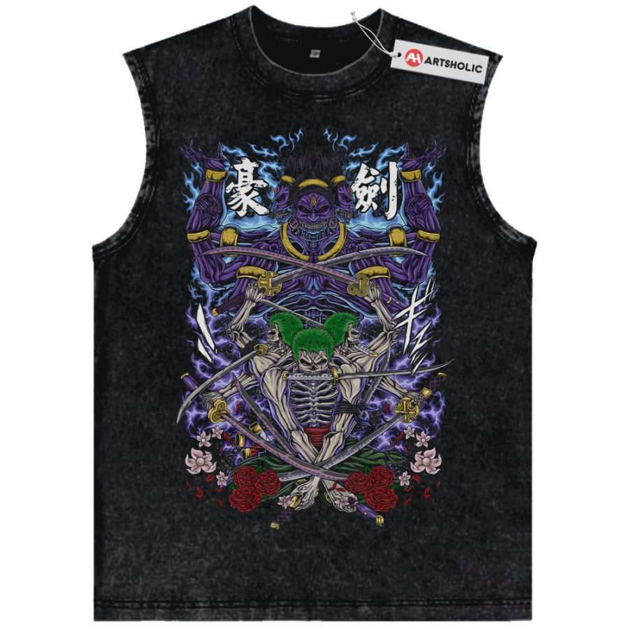 Alternative view of Skeleton Roronoa Zoro Tank Top, One Piece Tank Top, Anime Tank Top, Vintage Tank Top