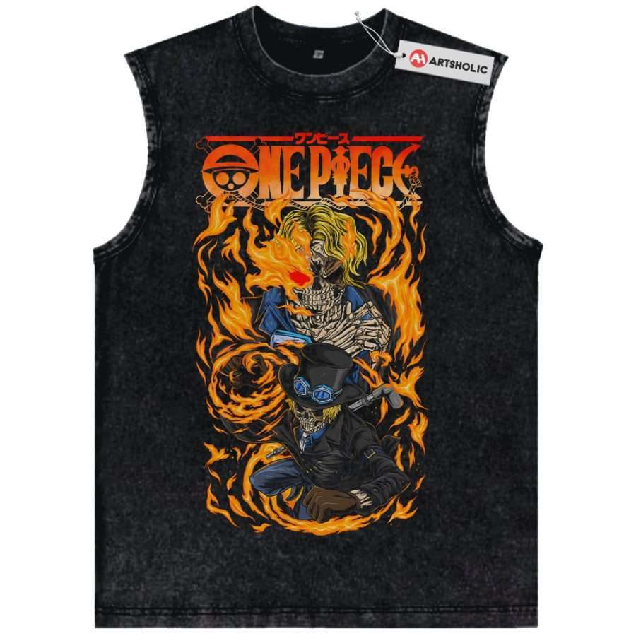 Alternative view of Skeleton Sabo Tank Top, One Piece Tank Top, Anime Tank Top, Vintage Tank Top
