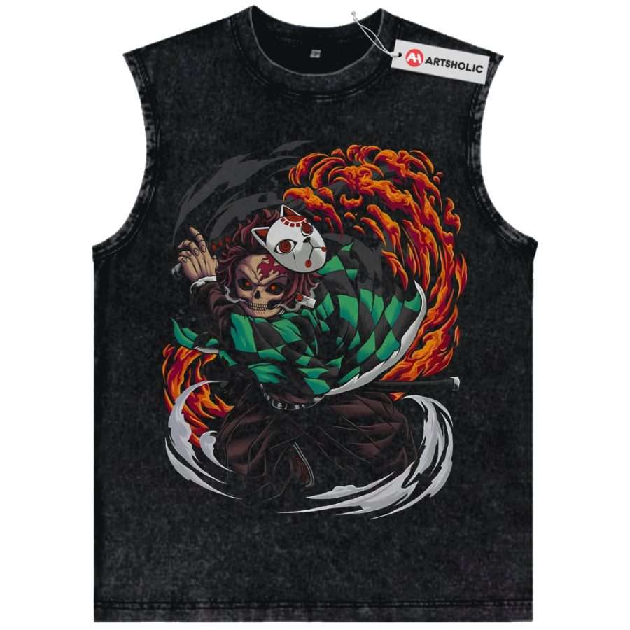 Alternative view of Skeleton Tanjiro Kamado Tank Top, Demon Slayer Tank Top, Anime Tank Top, Vintage Tank Top