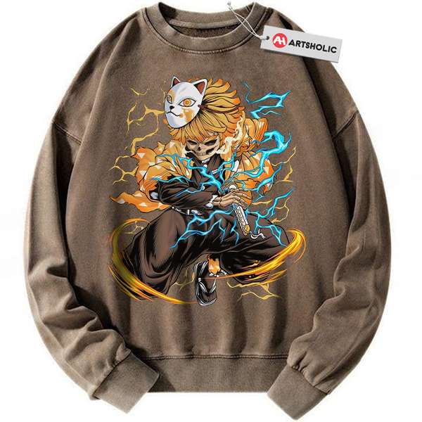 Alternative view of Skeleton Zenitsu Agatsuma Sweatshirt, Demon Slayer Sweatshirt, Anime Sweatshirt, Vintage Sweatshirt