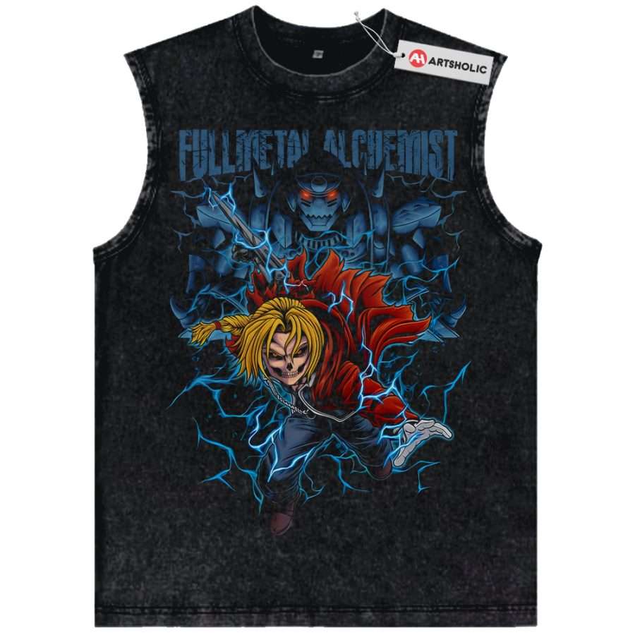 Alternative view of Skull Alphonse vs Edward Elric Tank Top, Fullmetal Alchemist Tank Top, Anime Tank Top, Vintage Tank Top