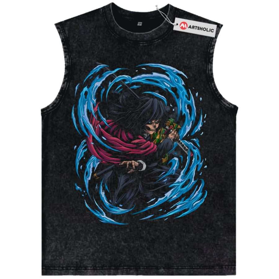Alternative view of Skull Giyu Tomioka Tank Top, Demon Slayer Tank Top, Anime Tank Top, Vintage Tank Top