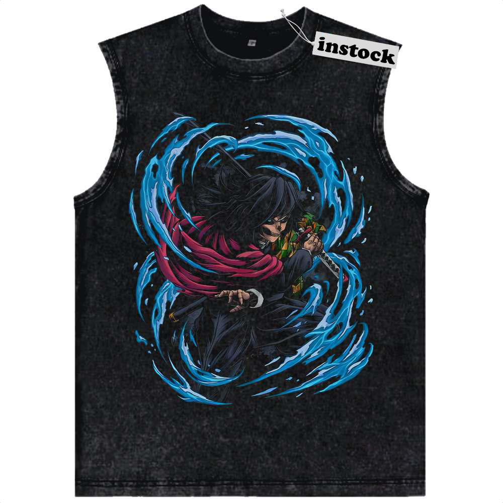 Skull Giyu Tomioka Tank Top, Demon Slayer Tank Top, Anime Tank Top, Vintage Tank Top