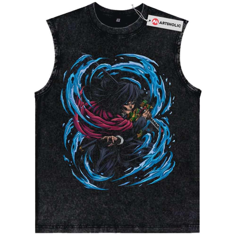 Skull Giyu Tomioka Tank Top, Demon Slayer Tank Top, Anime Tank Top, Vintage Tank Top