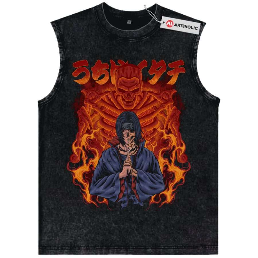 Alternative view of Skull Itachi Uchiha Tank Top, Naruto Tank Top, Anime Tank Top, Vintage Tank Top